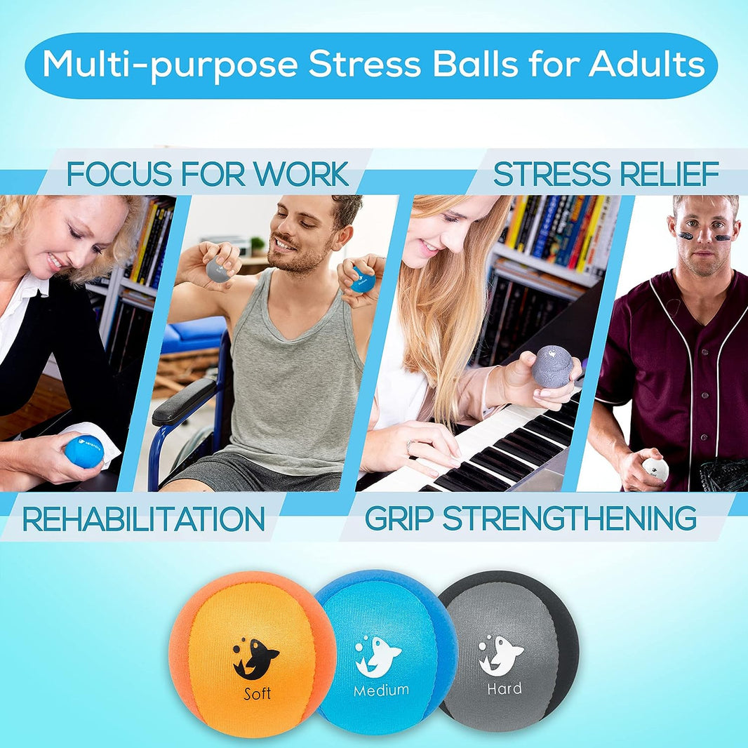 image Hand Therapy Exercise Stress Ball Bundle - Tri-Density Stress Balls for Adults & Grip Strengthening